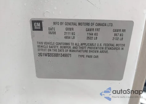 2008 Chevrolet Impala Police из США, поврежденный, VIN 2G1WS553881349971